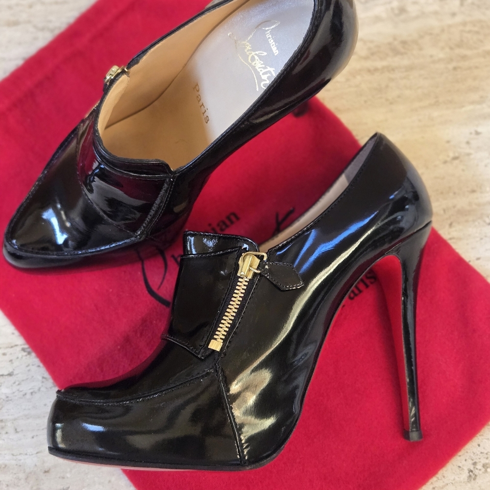 Louboutin Black Patent Lapano Loafer Zipper Booties - EUC - Picture 7 of 11